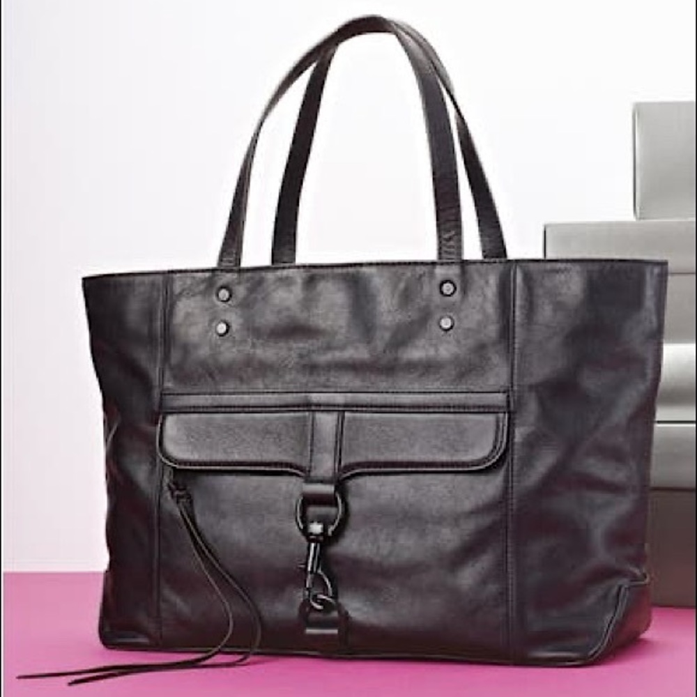 REBECCA MINKOFF Bowery Black Tumbled Leather Tote